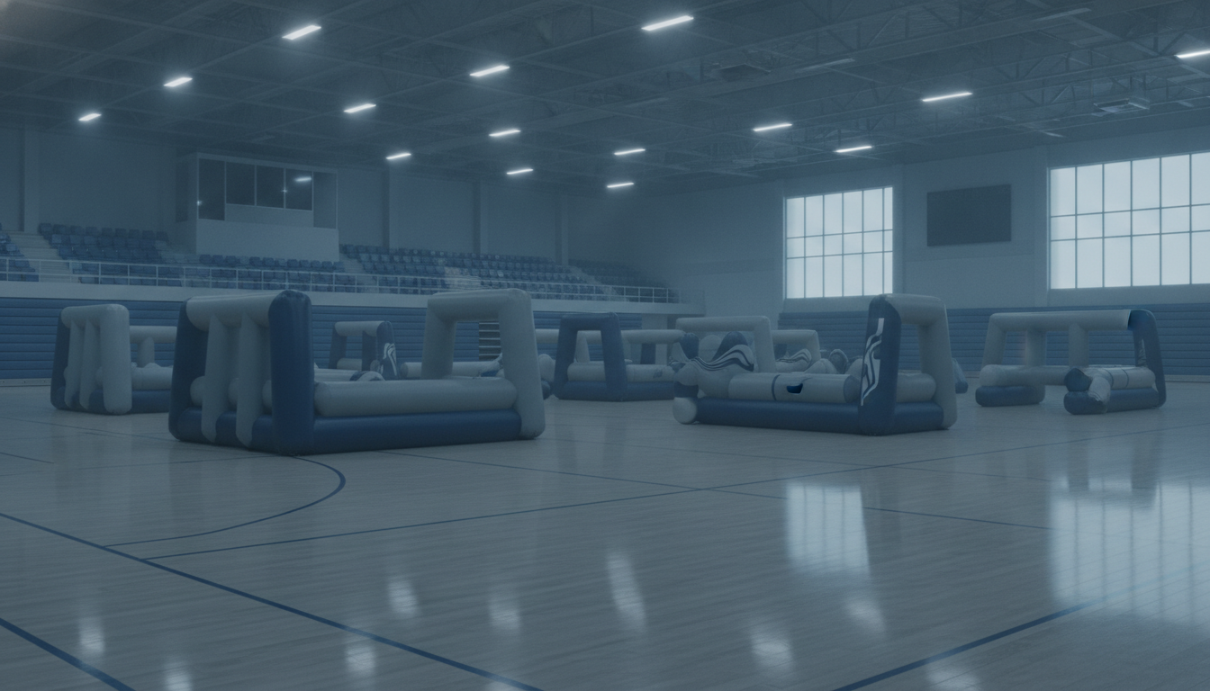 A sheltered hall or covered court is the usual venue when a mobile laser tag setup comes to you.